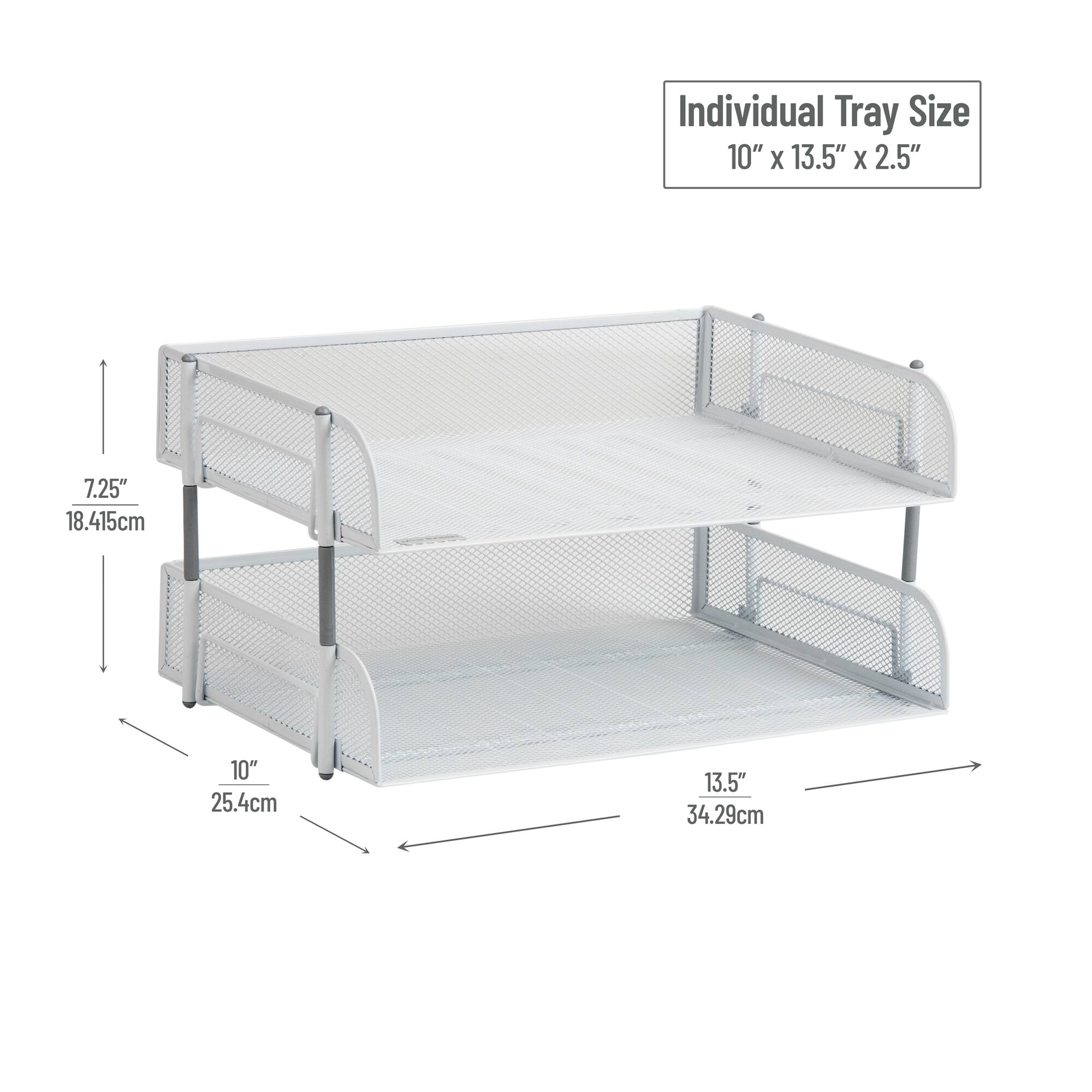 Mind Reader Stackable Paper Tray, Desktop Organizer, File Storage, Office, Metal Mesh, 13.5"L x 10"W x 7.25"H, 2 Pcs., White